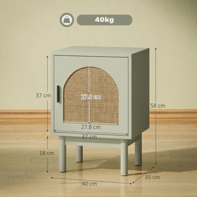 HOMCOM Noptieră cu Ușă din Ratan Raft Ajustabil și Piciorușe de Lemn Stil Bohem 40x35x58 cm Verde Deschis | Aosom Romania