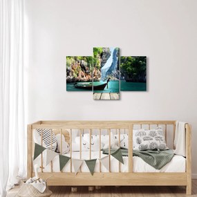 Tablou - Apă peisaj mediteranean cu barca (90x60 cm)