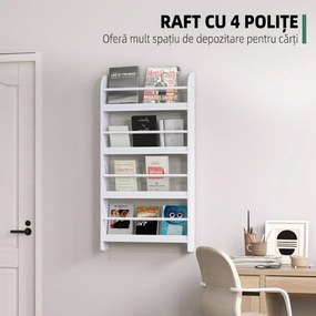 HOMCOM Etajeră de Perete Modernă cu 4 Rafturi din Lemn, Design Elegant pentru Living sau Birou, Alb, 59x12x113cm | Aosom Romania
