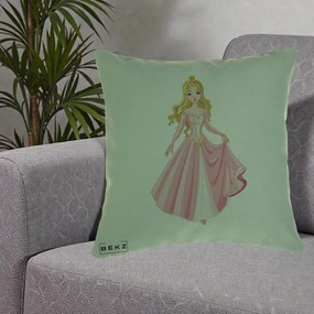 Perna Decorativa Printesa Aurora Rochie Roz, 40x40 cm, Verde, Husa Detasabila, Perna Inclusa, BEKZ®