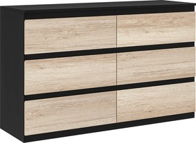 HOMCOM Comodă cu 6 Sertare și Picioare Antiderapante din Lemn, 120x39x75 cm, Negru | Aosom Romania