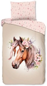 Lenjerie de pat pentru copii roz-maro din bumbac pentru pat de o persoană 140x200 cm Avera – Good Morning