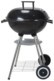 Gratar rotund cu roti, 56 cm, capac inclus, negru, metal