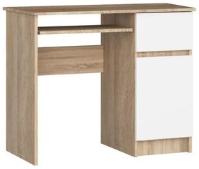 Birou calculator, placa laminata, 1 sertar, 3 rafturi, stejar si alb, 90x50x77 cm, Pixel