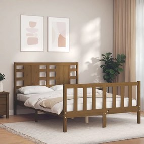 3192814 vidaXL Cadru de pat cu tăblie, maro miere, 120x200 cm, lemn masiv