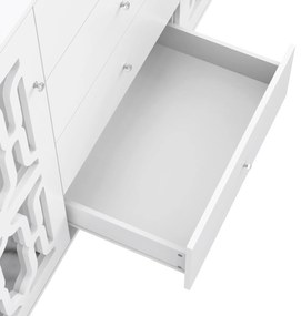 Comodă albă cu oglindă și mânere din cristal, culoare albă | Aosom România