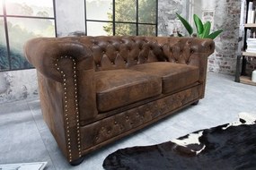 Canapea clasica stil englezesc Chesterfield 2 locuri maro antic