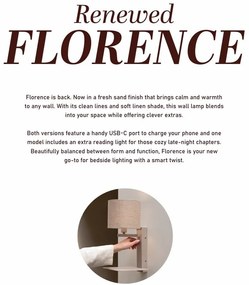 Aplica cu raft, port USB si abajur textil alb Florence