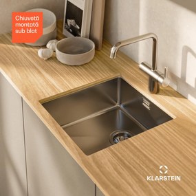 Klarstein TitanSteel Chiuvetă de bucătărie 45 x 45 cm (LxÎ) cu suprafață rezistentă la rugină, zgârieturi și căldură.