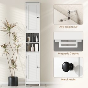 HOMCOM Dulap Înalt de Baie cu 2 Rafturi Deschise și 2 Dulapuri în Lemn Alb | Aosom Romania