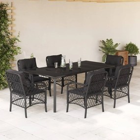 3212108 vidaXL Set mobilier de grădină cu perne, 7 piese, negru, poliratan