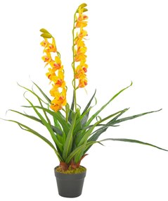 vidaXL Plantă artificială orhidee cu ghiveci, galben, 90 cm