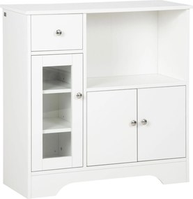HOMCOM Credență Bufet cu Compartiment Deschis, Sertar, 3 Rafturi și Dulap cu 2 Uși, din Lemn, 80x30x82 cm, Alb | Aosom Romania