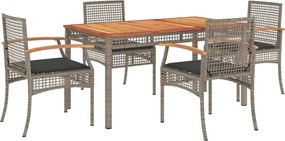 vidaXL Set mobilier de grădină cu perne, 5 piese, gri, poliratan