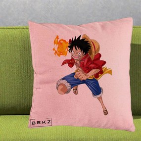 Perna Personalizata One Piece Luffy Gear Second Foc, 40x40 cm, Roz, Husa Detasabila, Perna Inclusa, BEKZ®