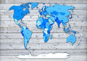 Fototapet - Harta - albastră pe lemn (152,5x104 cm), în 8 de alte dimensiuni noi