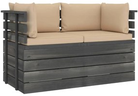 3061734 vidaXL Canapea grădină din paleți, 2 locuri, cu perne, lemn masiv pin