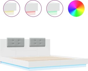 vidaXL Cadru de pat cu tăblie și lumini LED, alb, 200x200 cm