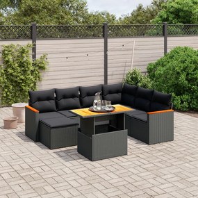 3273190 vidaXL Set mobilier de grădină cu perne, 8 piese, negru, poliratan