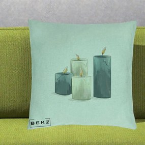 Perna Decorativa Lumanari Hygge Alb-Verde, 40x40 cm, Verde Menta, Husa Detasabila, Perna Inclusa, BEKZ®