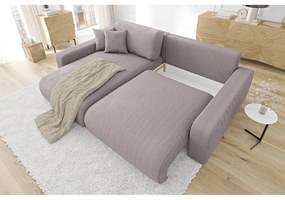 Colțar roz deschis extensibil cu tapițerie din catifea reiată (cu colț variabil) Sara – Ropez