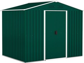 Outsunny Magazie de Grădină 3.6m² din Oțel, cu 2 Uși Glisante și 4 Ferestre de Ventilație, 236x174x190 cm, Verde | Aosom Romania
