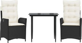 vidaXL Set mobilier de grădină cu perne, 3 piese, negru, poliratan
