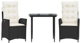 3213154 vidaXL Set mobilier de grădină cu perne, 3 piese, negru, poliratan