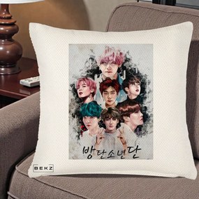 Perna Personalizata K-pop BTS Bangtan Boys Poster Artistic Negru Alb, 40x40 cm, Crem Reliefat, Husa Detasabila, Perna Inclusa, BEKZ®