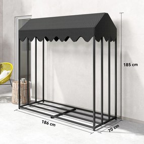 Outsunny Suport lemne exterior, raft pentru lemne cu husă de protecție 600D Oxford capacitate 1,9 m³, oțel 186x70x185cm negru | Aosom Romania