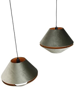 Lampă suspendată neagră cu abajur dublu de catifea verde cu interior auriu cu 2 lumini - Cava Luxe