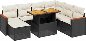 vidaXL Set mobilier de grădină cu perne, 8 piese, negru, poliratan