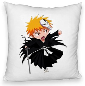 Perna Decorativa Fluffy cu Bleach Mini Ichigo, 40x40 cm, Alba, Husa Detasabila, Burduf