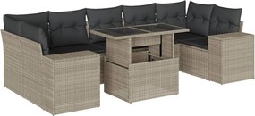 vidaXL Set mobilier de grădină cu perne, 8 piese gri deschis poliratan