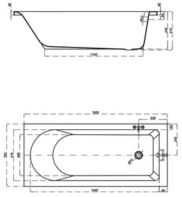 Cada baie incastrata Cersanit Flavia, 160 x 70 cm, dreptunghiulara, alb lucios 1600x700 mm