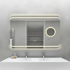 Oglindă Baie LED și Dezaburire Elit's Premium cu Senzor Touch, Lumina Rece, Caldă și Neutră, 90x60cm, Lupa Cosmetica esn141