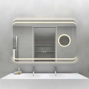 Oglindă Baie LED și Dezaburire Elit's Premium cu Senzor Touch, Lumina Rece, Caldă și Neutră, 90x60cm, Lupa Cosmetica esn141