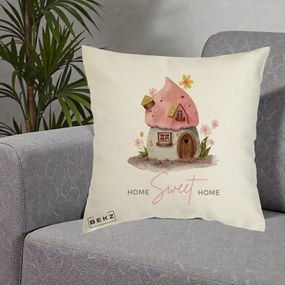 Perna Decorativa Home Sweet Home Casuta, 40x40 cm, Ecru, Husa Detasabila, Perna Inclusa, BEKZ®