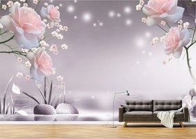 Tapet Premium Canvas - Abstract flori colorate si pietre