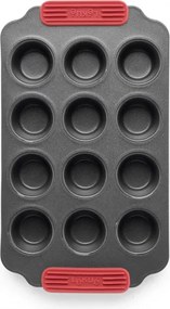 Forma pentru copt briose Lekue 1009479, 31x18x3,7 cm, Strat antiaderent ceramic, Otel carbon, +4°C / +240°C, Negru/rosu