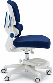 RESIGILAT- ErgoMotion Junior – Scaun Ergonomic pentru copii, Reglaje Multiple, Ajustare Personalizată, Adaptabil pe măsura creșterii, Suport Lombar 3 Zone, Roți Blocabile, Bleumarin