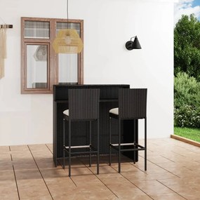 3064881 vidaXL Set mobilier bar de grădină cu perne, 3 piese, negru
