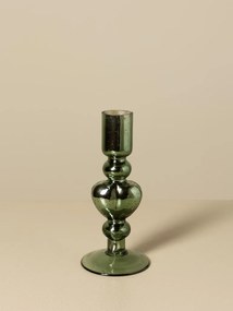 Sfeșnic din sticlă cu inimă sculptată, verde-maro, finisaj lucios, 17×8 cm, „Coeur Vert"