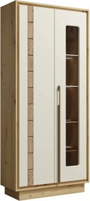 Vitrina KEKS K2, stejar artisan/casmir, PAL/sticla, cu iluminare LED,