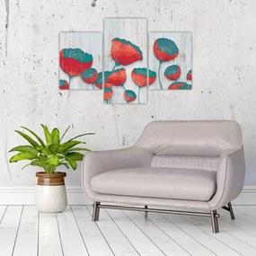 Tablou - Maci de câmp - petrol (90x60 cm)