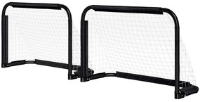 HOMCOM Set de obiective de fotbal, 2 obiective mini pliabile, cadru metalic, inclusiv unelte, 90 x 36 x 60 cm, Negru | Aosom Romania