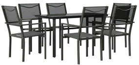 3200729 vidaXL Set mobilier de grădină, 7 piese, negru, oțel și textilenă