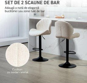 HOMCOM Set de 2 Scaune de Bar cu Suport pentru Picioare, din Țesătură cu Efect de Cinilie, 48x50x94-115 cm, Negru și Bej | Aosom Romania