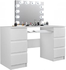 Masuta machiaj cu Oglinda LED si 6 Sertare pentru Cosmetice, Set Masa toaleta 130 cm, Alb, masuta cosmetica, vanity - SEA535