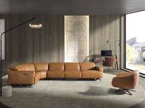 Coltar 5 locuri, Functia Relax, Sezlong Stanga, Cowhide maro